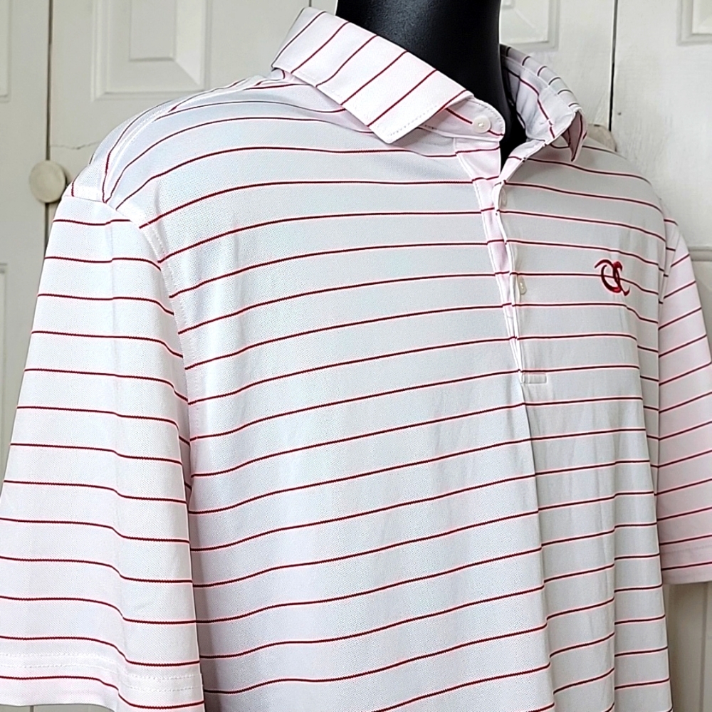 Fennec Golf Polo Shirt Size Large White with Red Stripe Logo Embossed OC - Picture 5 of 8